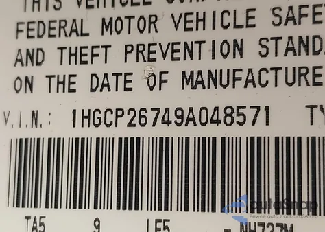 2009 Honda Accord 2.4 Ex из США, поврежденный, VIN 1HGCP26749A048571